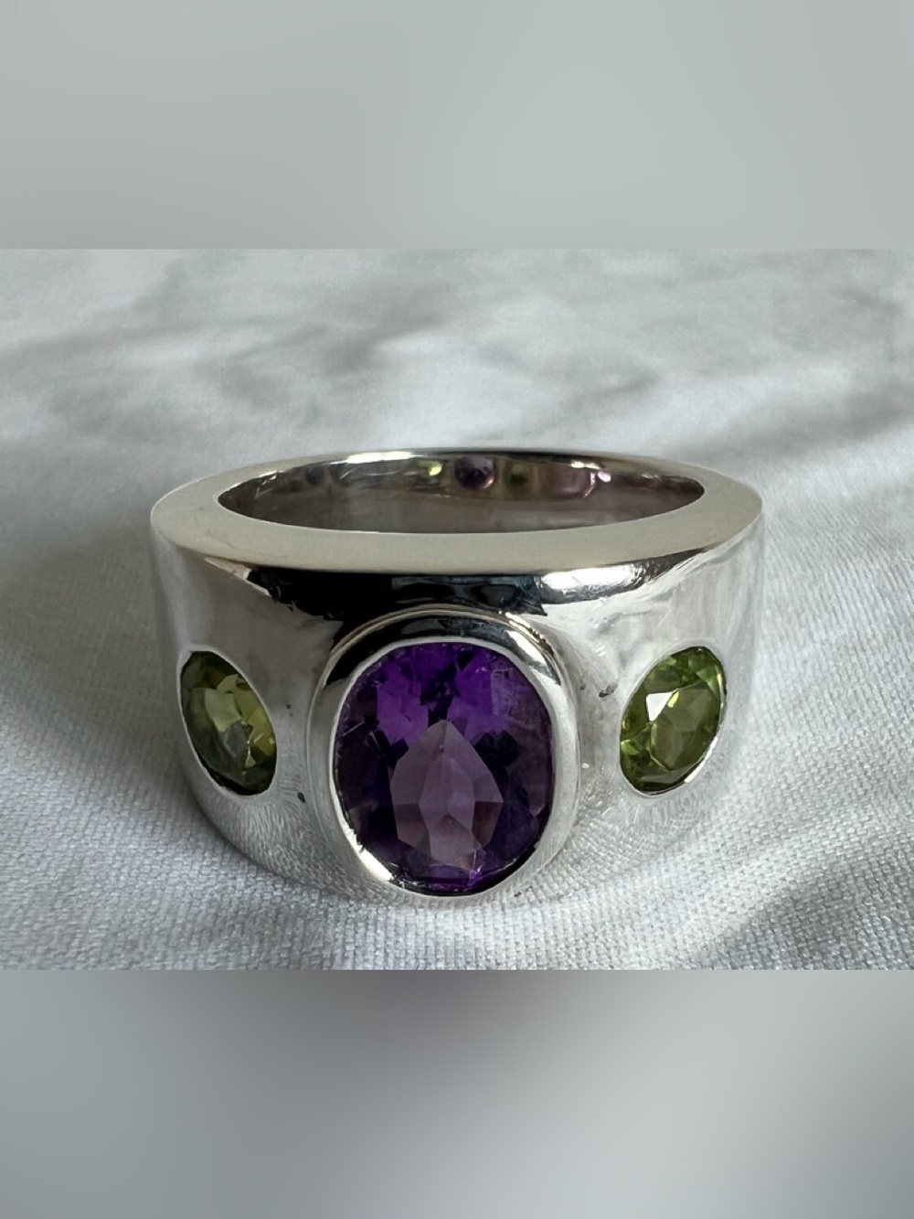 Signed Designer Vintage 925 Silver Amethyst Peridot Ring Size 7